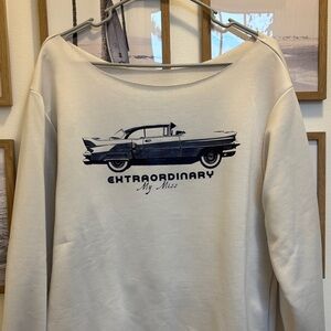 SHEIN Cream Long Sleeve Tee with Blue Car Print